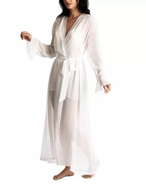 Linea Donatella Sheer White Long Robe with Waist Tie for Bride